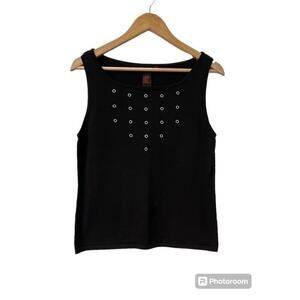 Oscar Leopold Black Tank Top with Grommets